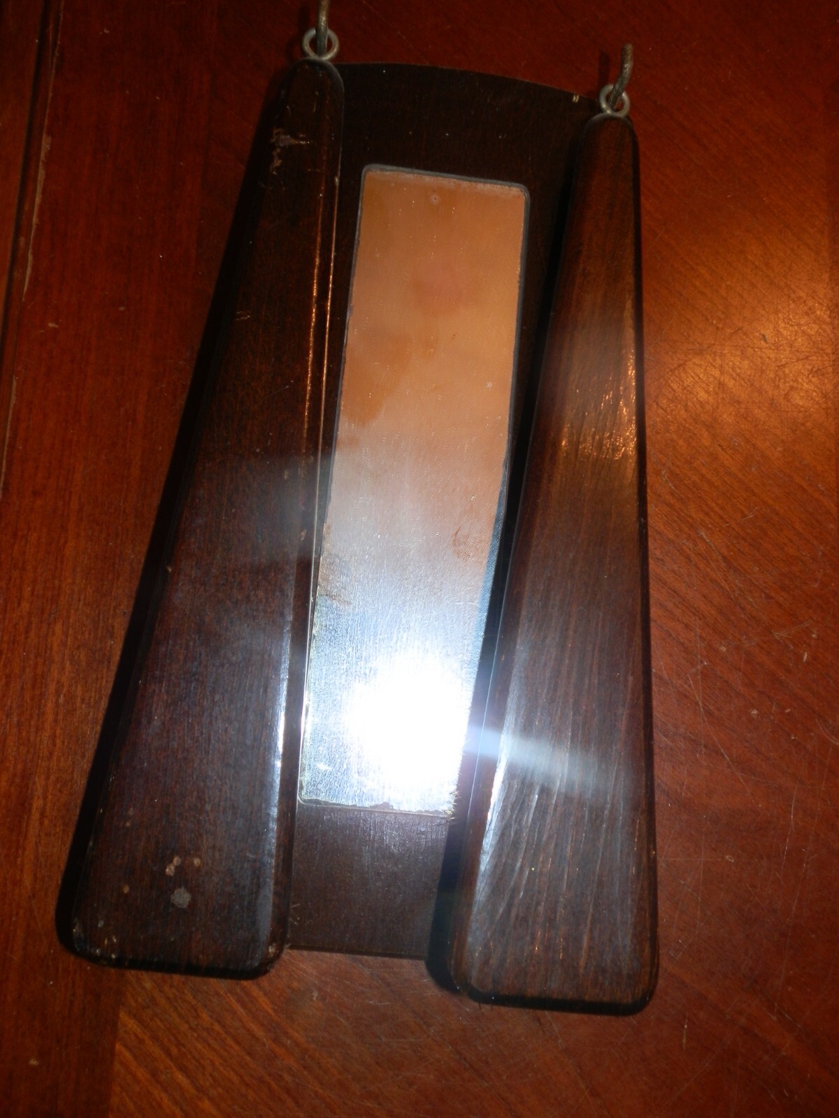 Vintage Valet Shaving Mirror Wooden w/ Clothes & Shoe Brushes Wood Hanging Mount