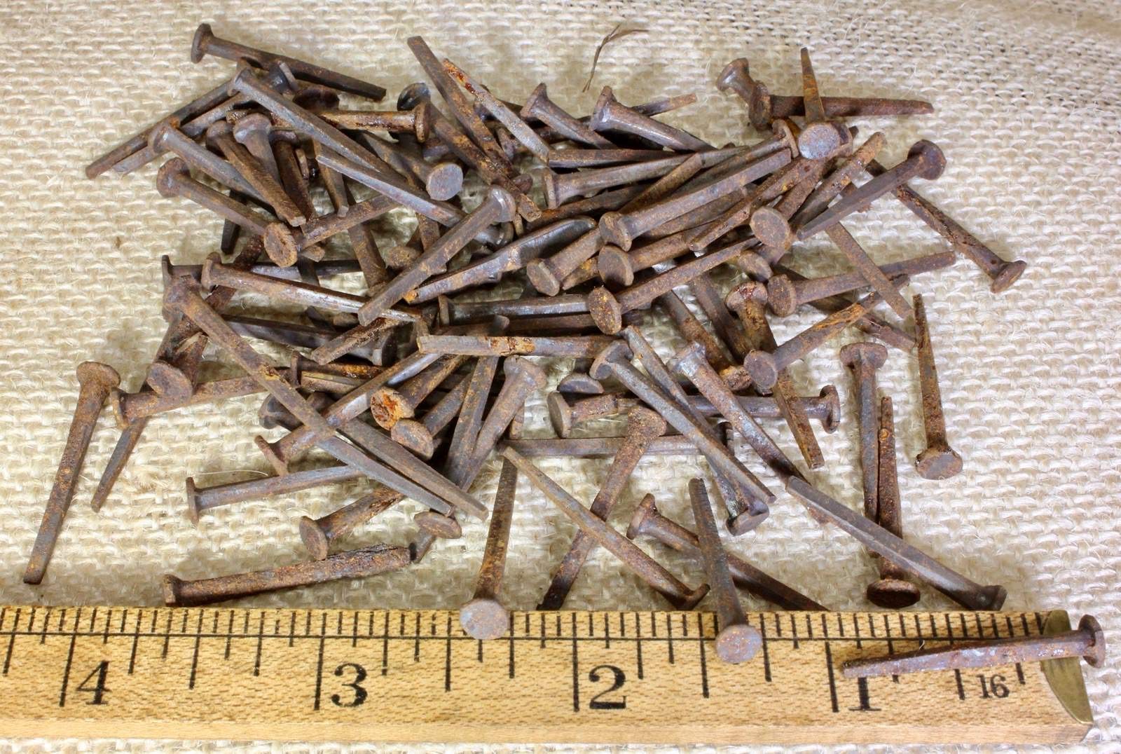 1” Old Square Nails 100 Real 1850’s Vintage Rusty Patina 5/32” Round Head Brads