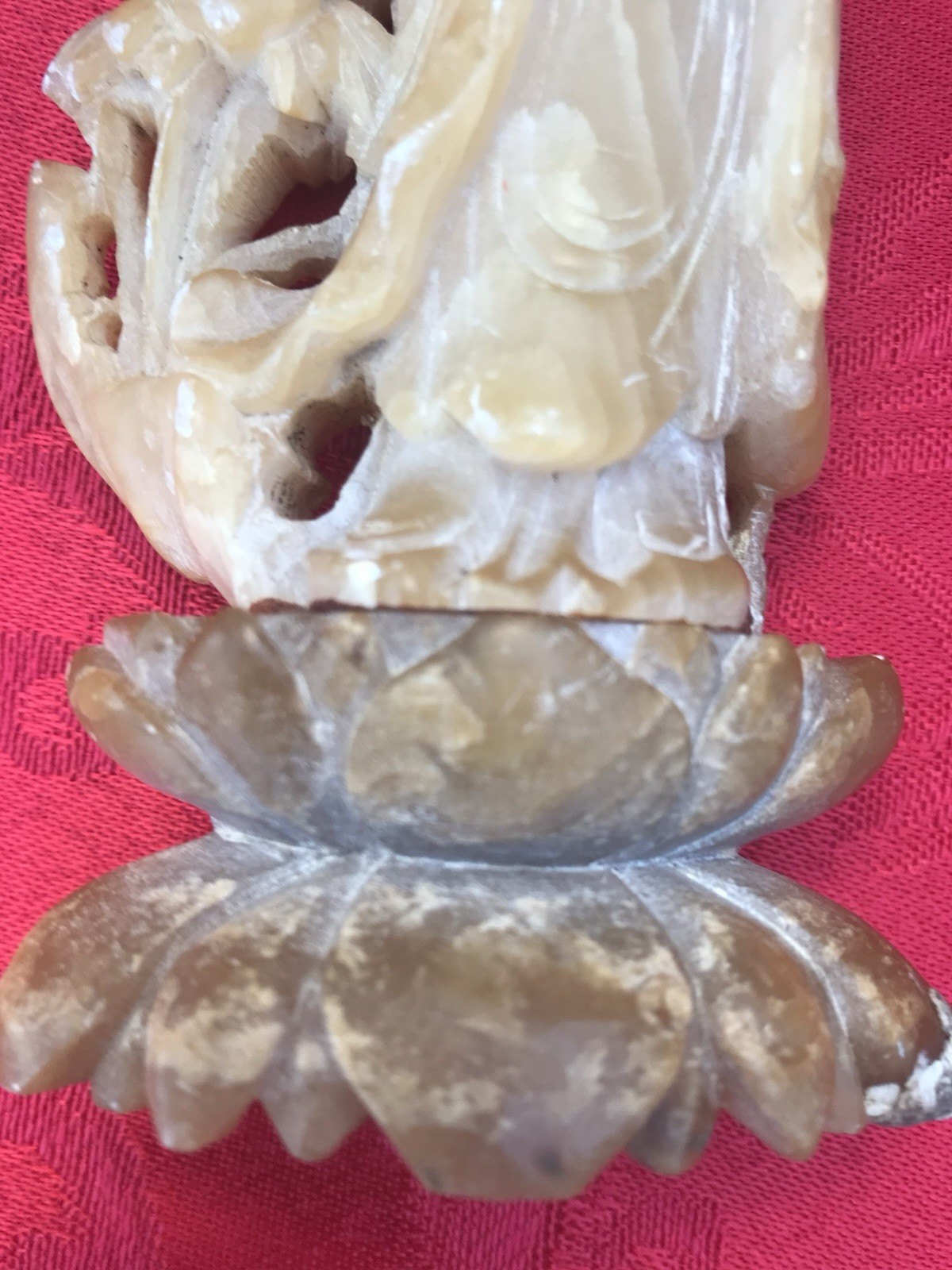 Guanyin Antique Vintage Buddah Statue Stone Carved with Lotus Design