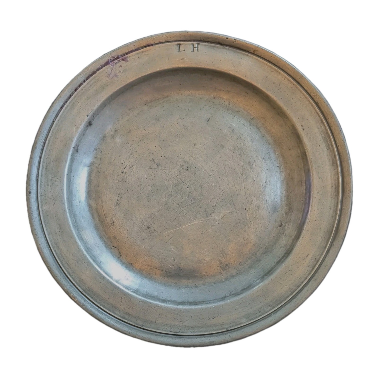 Antique c 1770 R&T Porteous 18th Century Pewter Plate Monogram on Rim ~