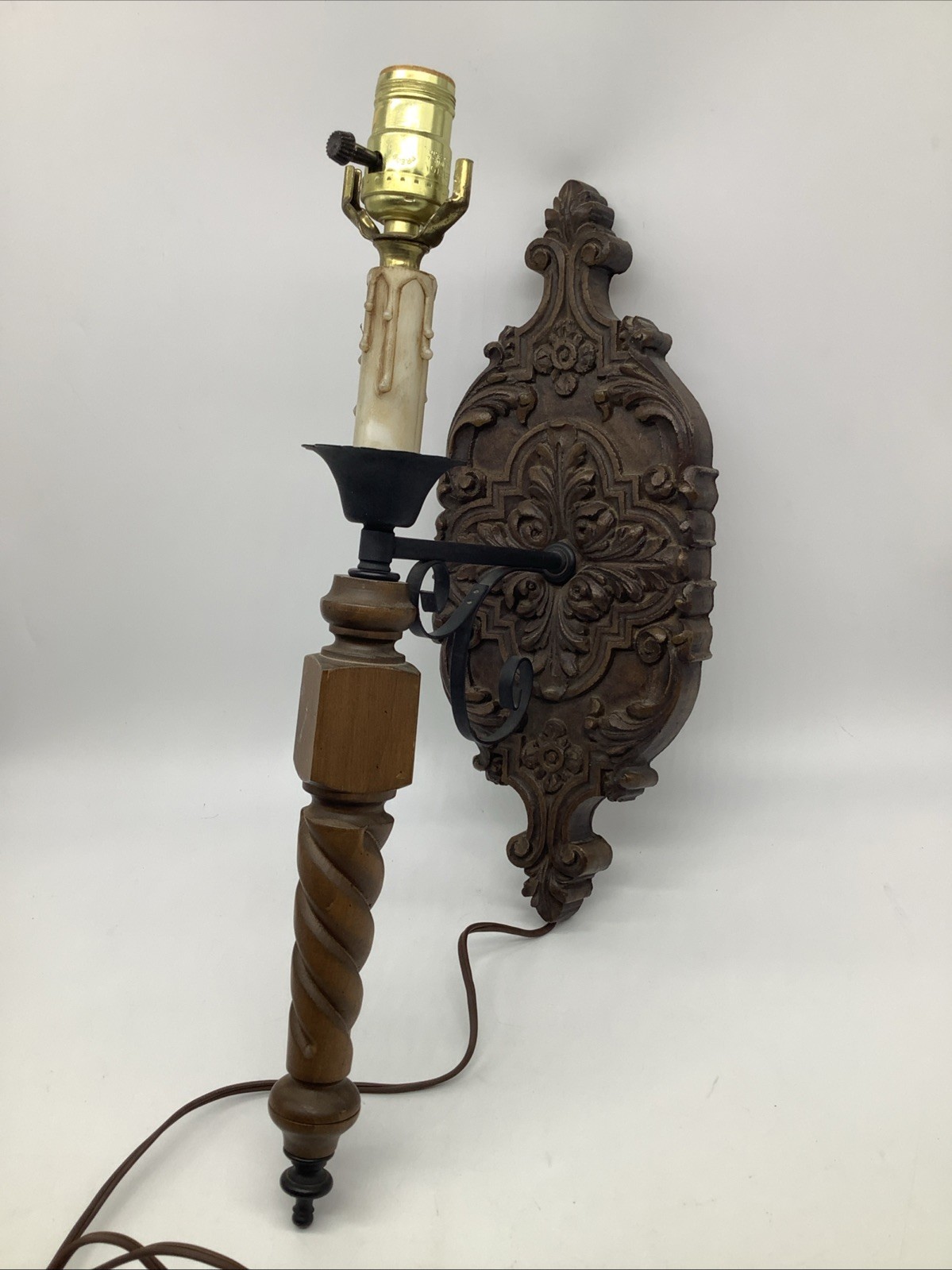 Vintage Rustic Wall Hanging Light Sconce 1960s Western Cowboy Wood Faux Candle