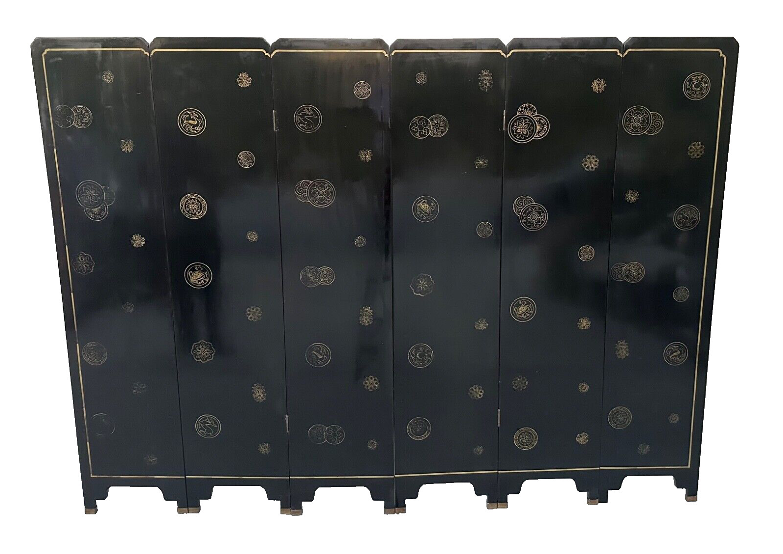 Large Six-Panel Chinese Hardstone & Lacquer Folding Screen Chinese, Early 20 C
