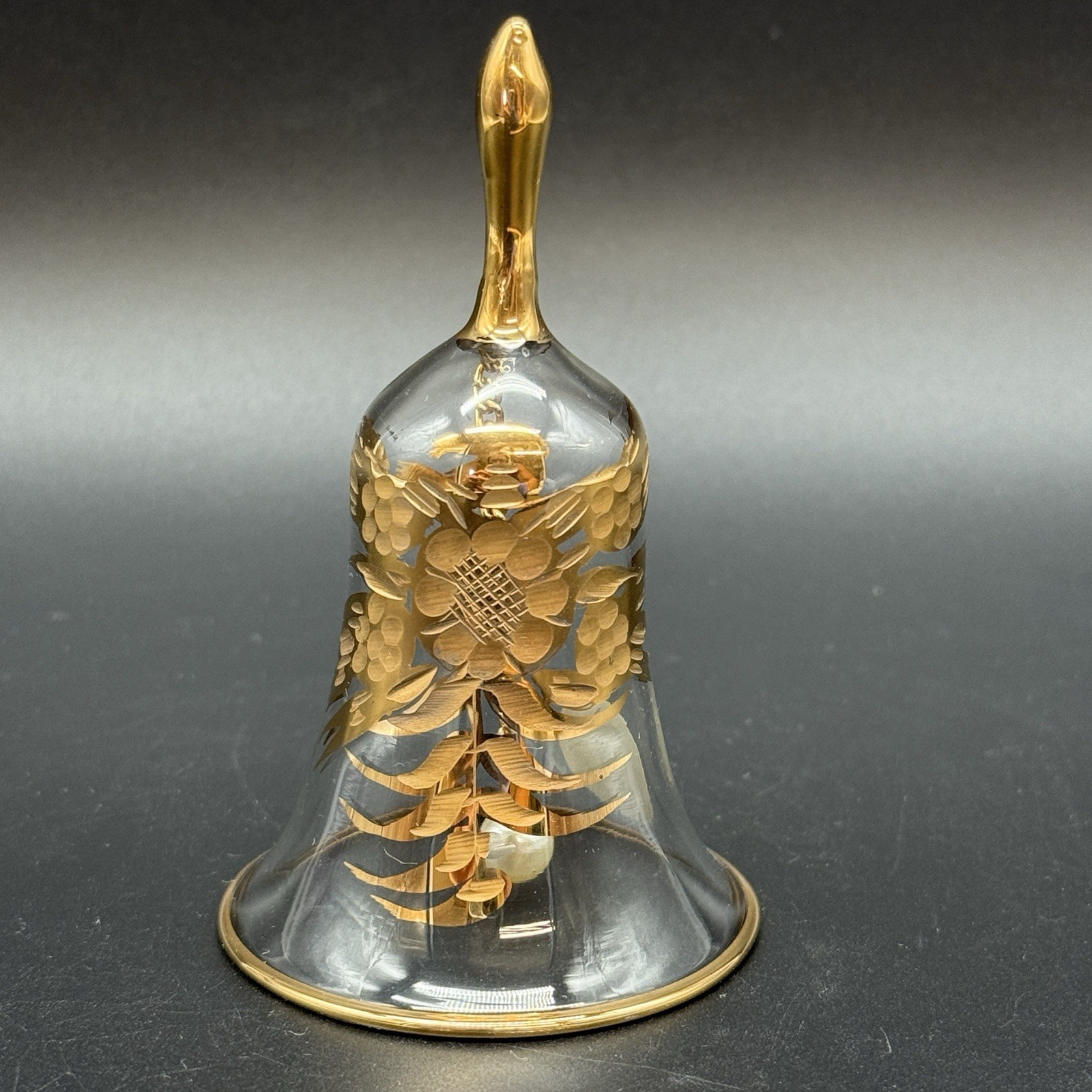 Vintage Murano Glass Bell Clear With Gold Detail Hand Painted Italy Glassware
