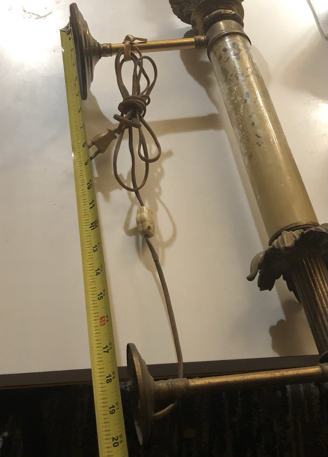 🔥Antique Victorian Large SCONCE Brass & Glass 110V Switch Corded Super RARE A++