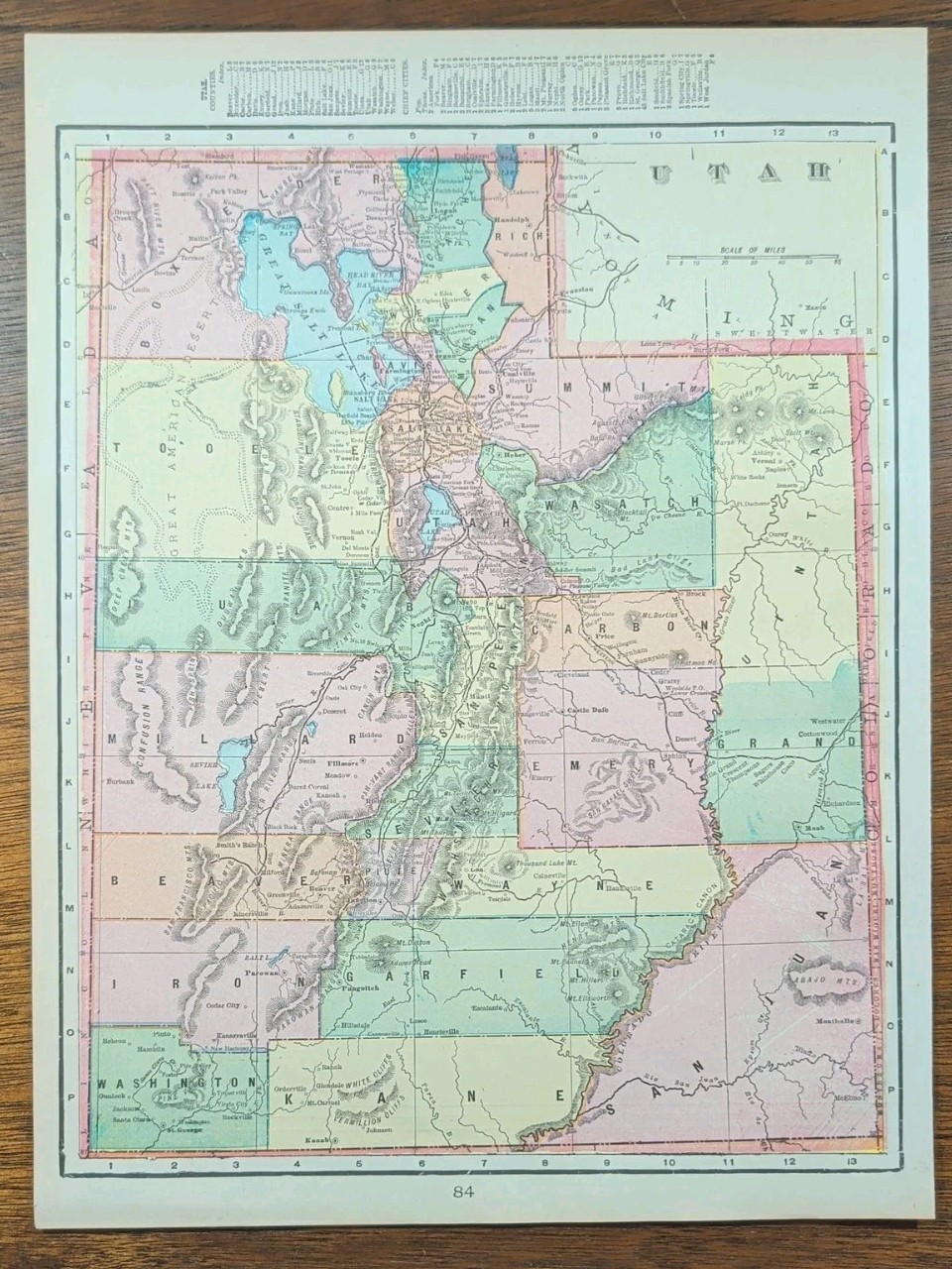 Vintage 1899 UTAH Map 10″x14″ ~ Old Antique Original FARMINGTON HEBER MORGAN UT
