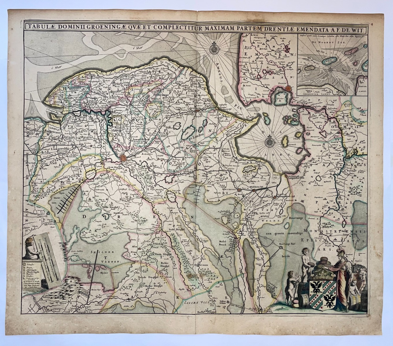 GROENINGE HOLLAND GERMANY c. 1680 FREDERIK DE WIT LARGE ANTIQUE MAP 17TH CENTURY