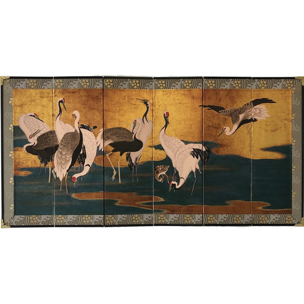 Japanese Art Byobu Folding Screen Japanese Masterpieces: Flock of Cranes