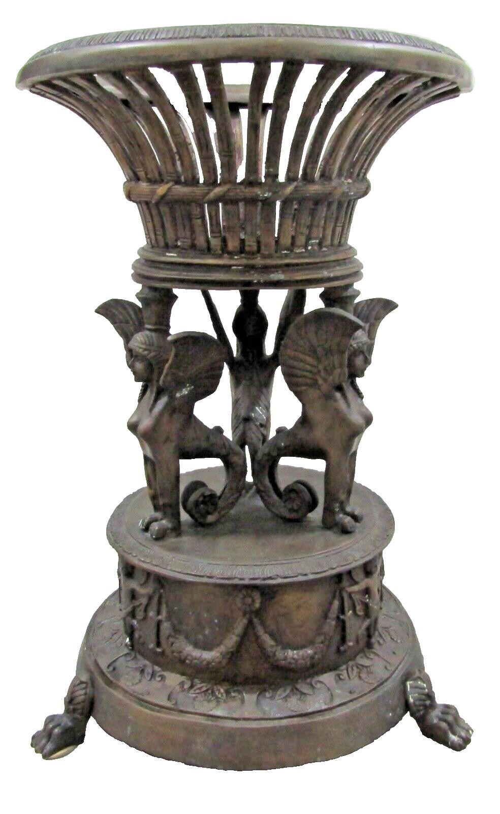French Empire Style Bronze Jardiniere with Female Griffons and Cherubs 30″ Tall