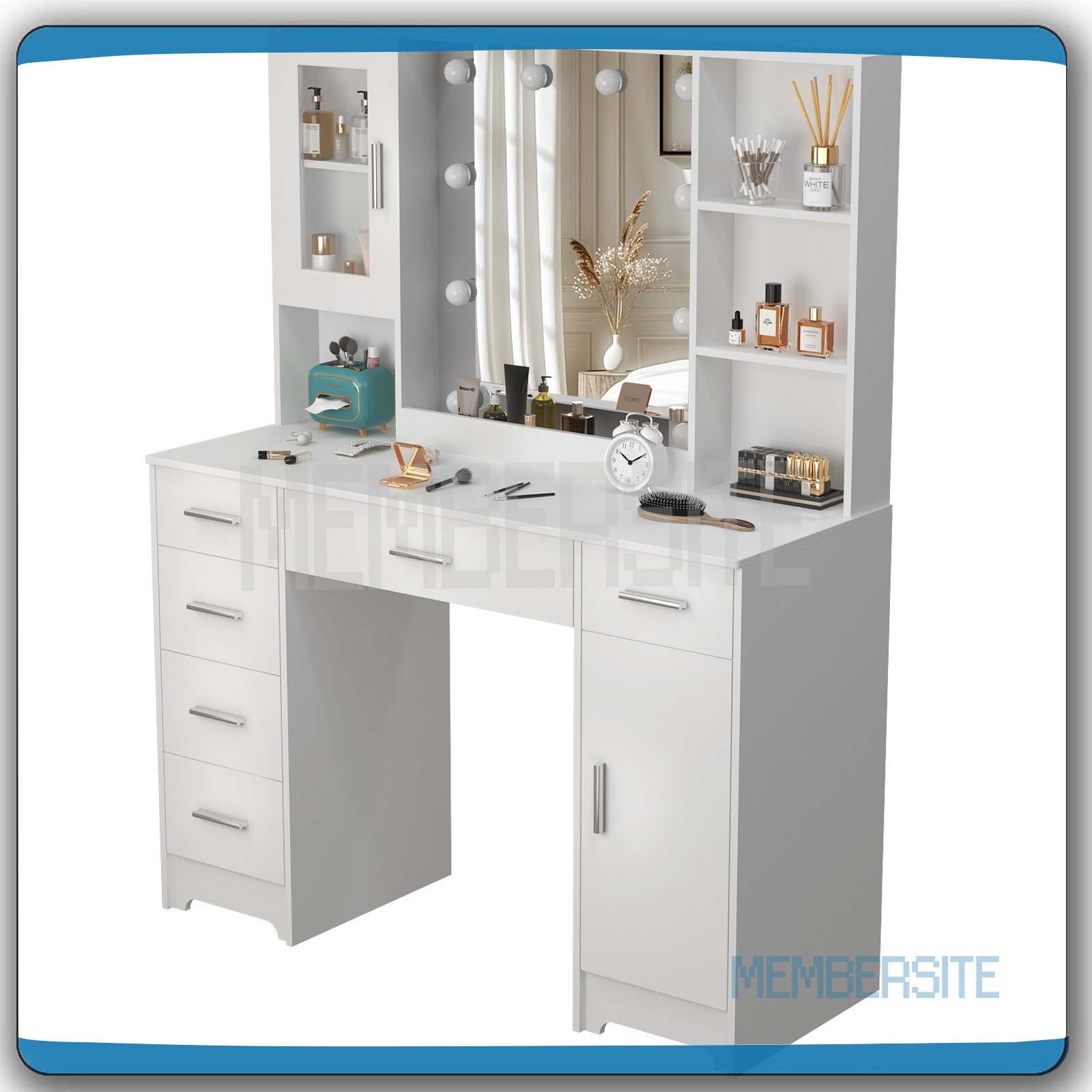 Large Makeup Vanity Table with LED Mirror and 7 Drawers Cabinet Wide Vanity Set