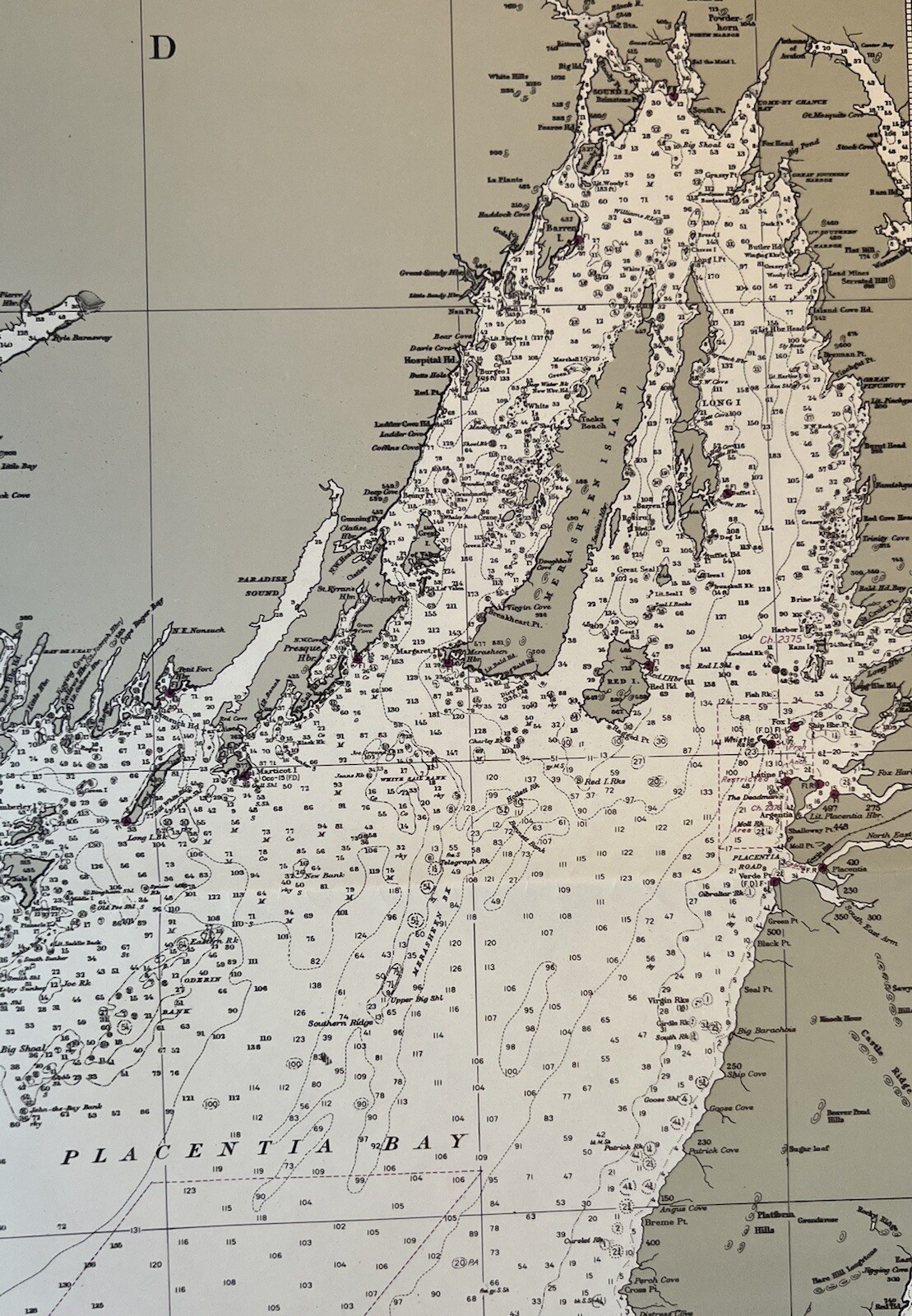 Original 1950s Nautical Chart Map,South Coast Newfoundland,Burgeo Islands,Canada
