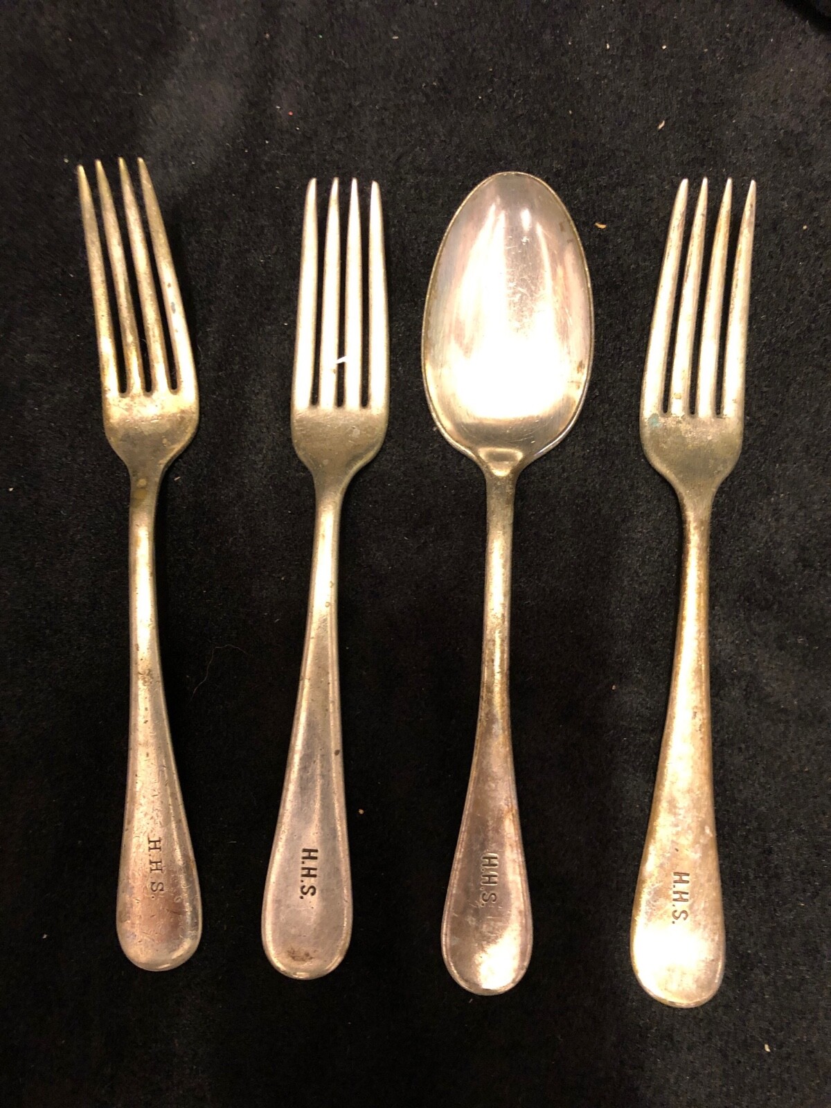 H.H.S. Soup Spoon Forks TSC Special Victors Co. Silver Plate Vintage Engraved