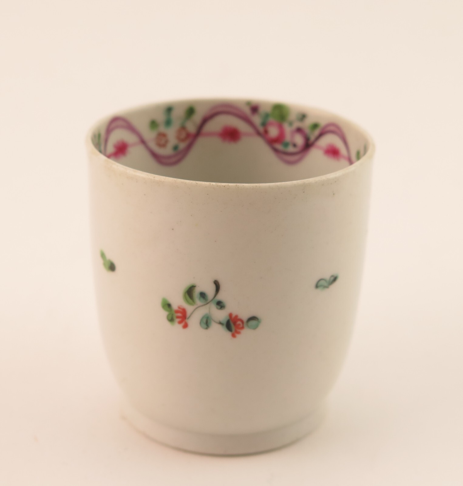 Newhall porcelain coffee cup pattern 172 ’Mauve Ribbon’ c1790