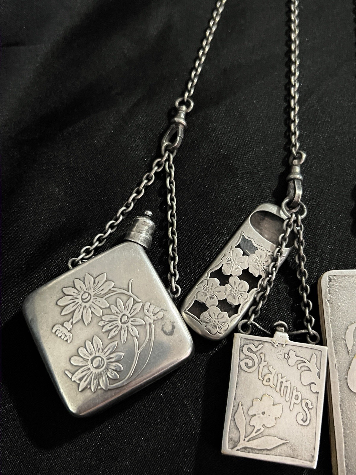 ANTIQUE VICTORIAN STERLING SILVER CHATELAINE FROM 19 CENTURY LARGE UNIQUE AS IS