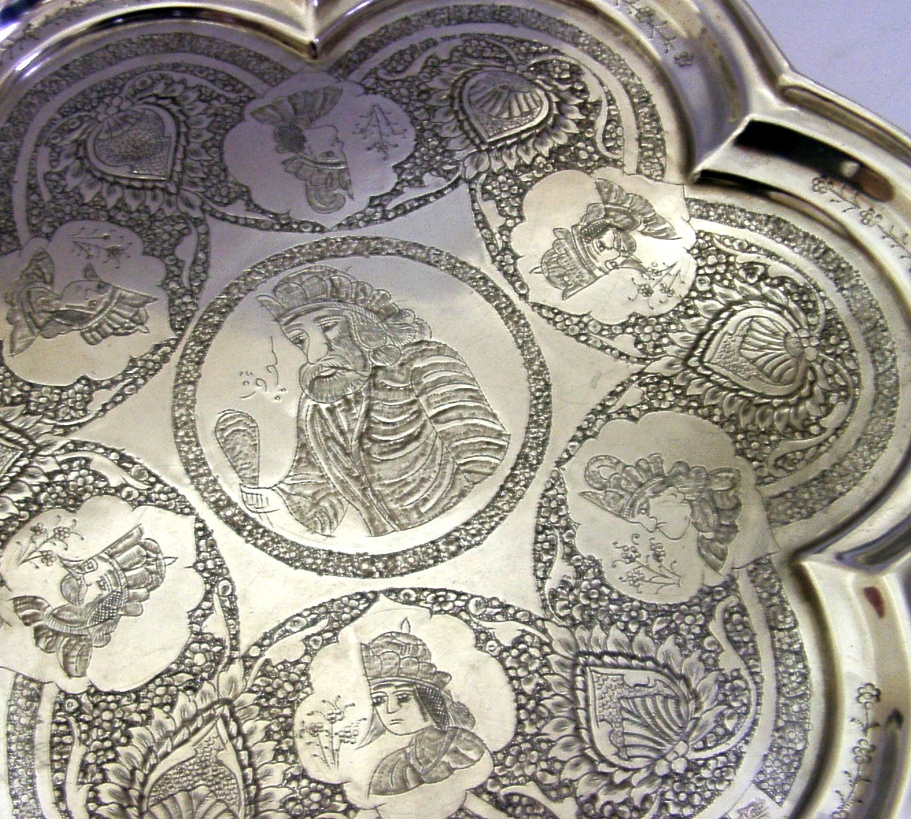 HUGE 752g PERSIAN EASTERN SOLID SILVER TRAY SALVER c1920 ANTIQUE 13.5 inch