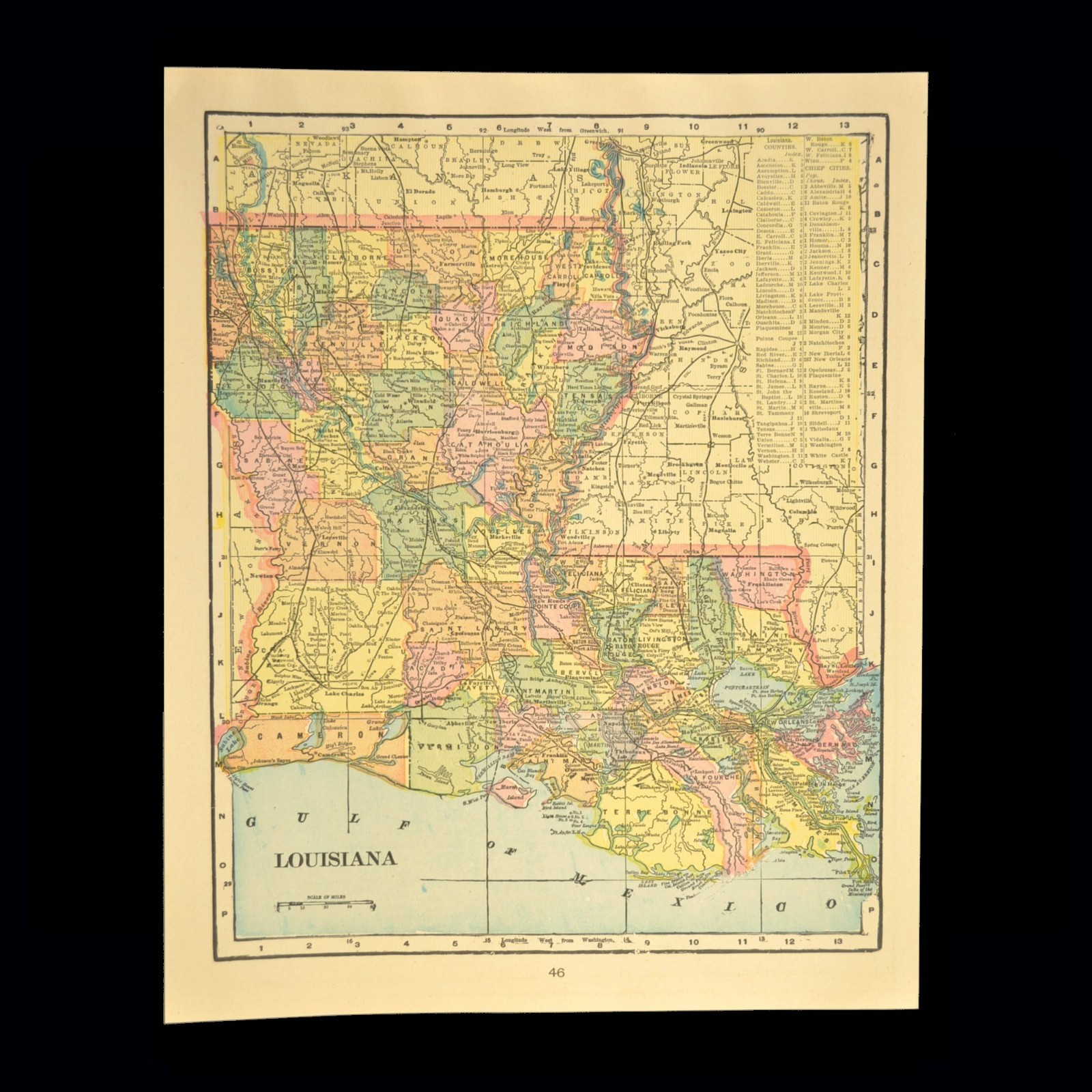 Vintage Map of LOUISIANA Wall Art Old Original Shreveport Alexandria Antique