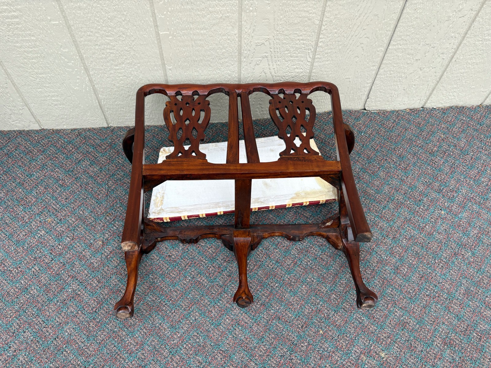 67699 Miniature Chippendale Loveseat with Carved Mahogany and Upholstery