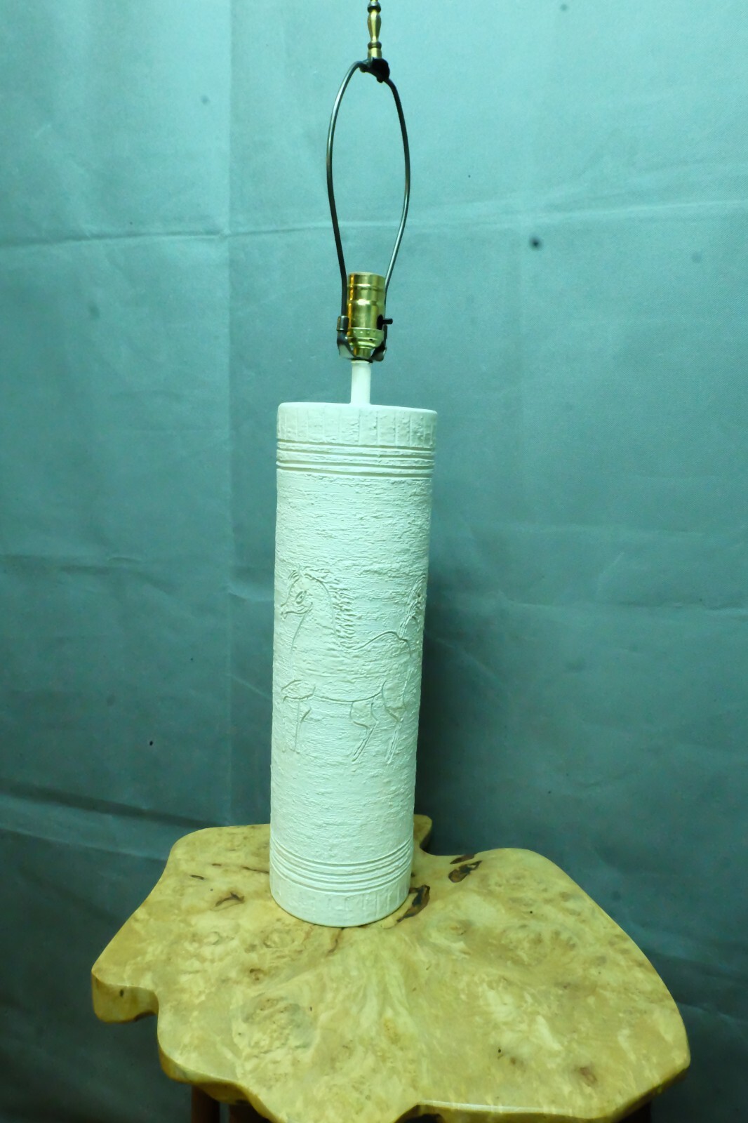 Mid Cent XL White Incised Raymor Ceramic Table Lamp Base VG 30.5X5.25 inches