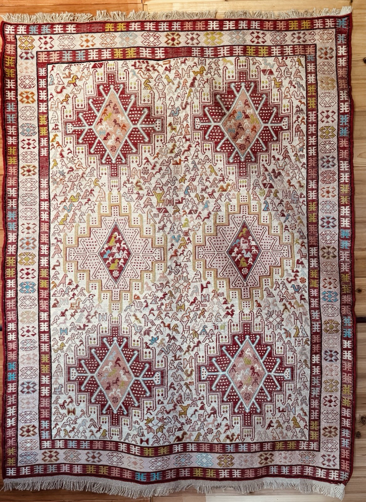 Authentic Sumac Kilim Handwoven SILK 43” X 60” Flawless Noah’s Ark