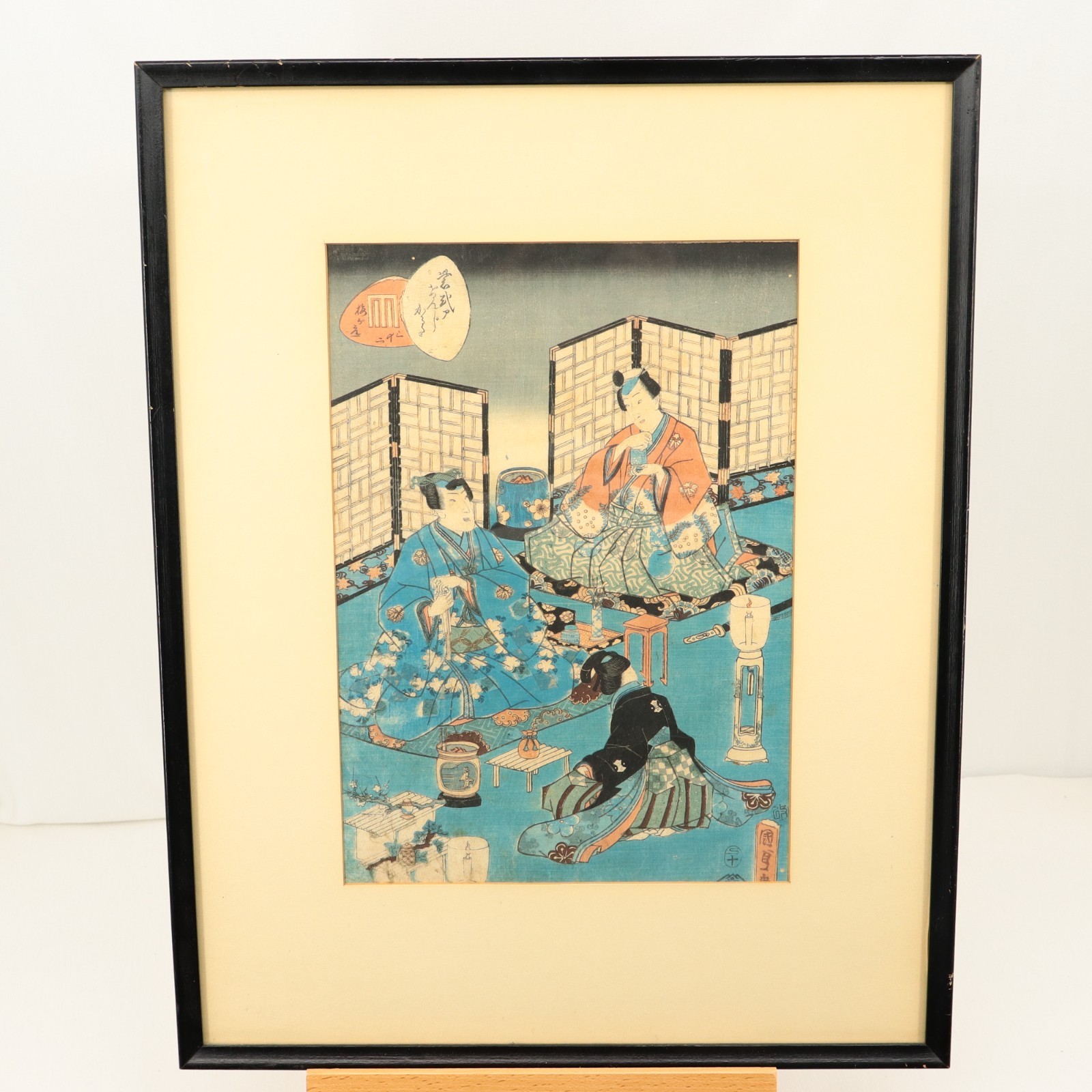 Original 1857 Kunisada II Genji Ukiyo-e Woodblock Otome Edo Framed