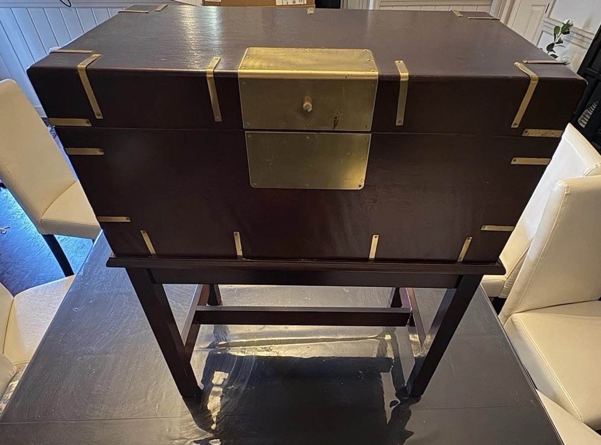 Vintage Brass And Mahogany Velvet Lined Wooden Chest And Stand