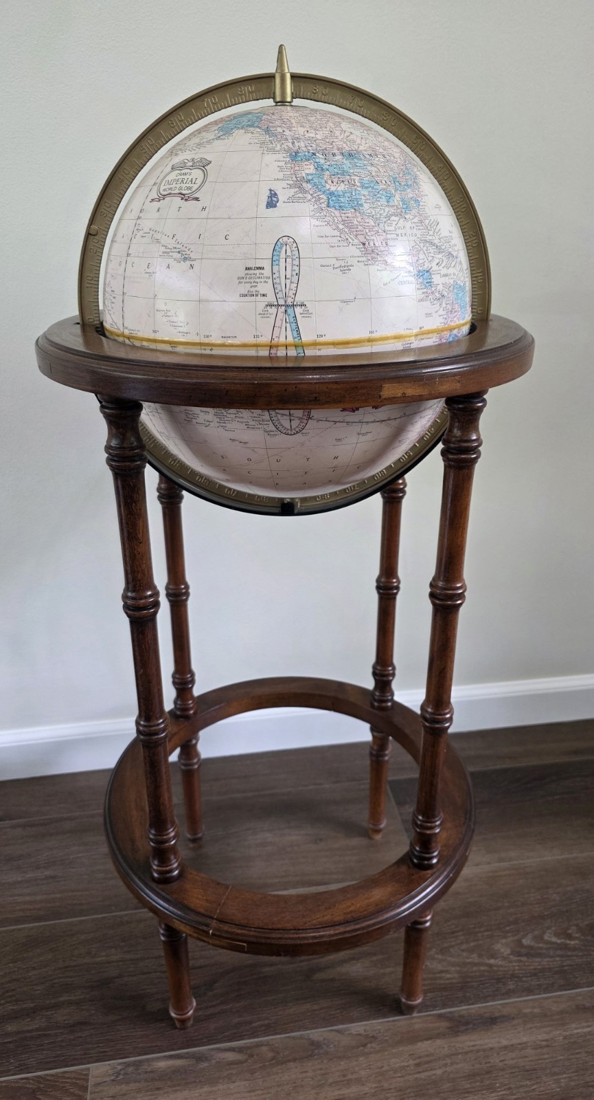 Vintage Cram’s Imperial 12” Raised Relief World Globe on Wooden Stand USA