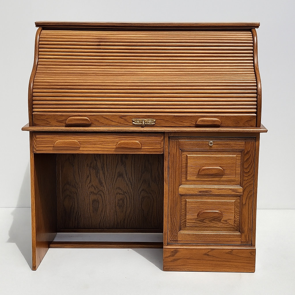 Vintage Winners Only Inc Solid Oak Roll-Top Desk – Classic Design, Ample Storage