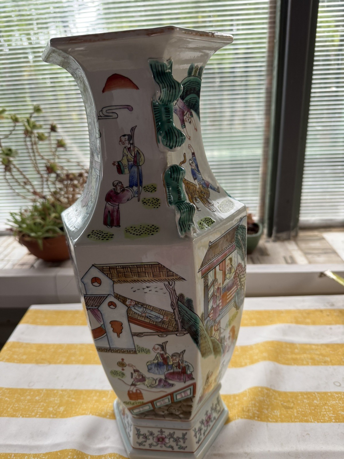 Mid 20th Century, Hexagonal, Baluster Vase, Chinese Ceramic Urn VGC 44cm height