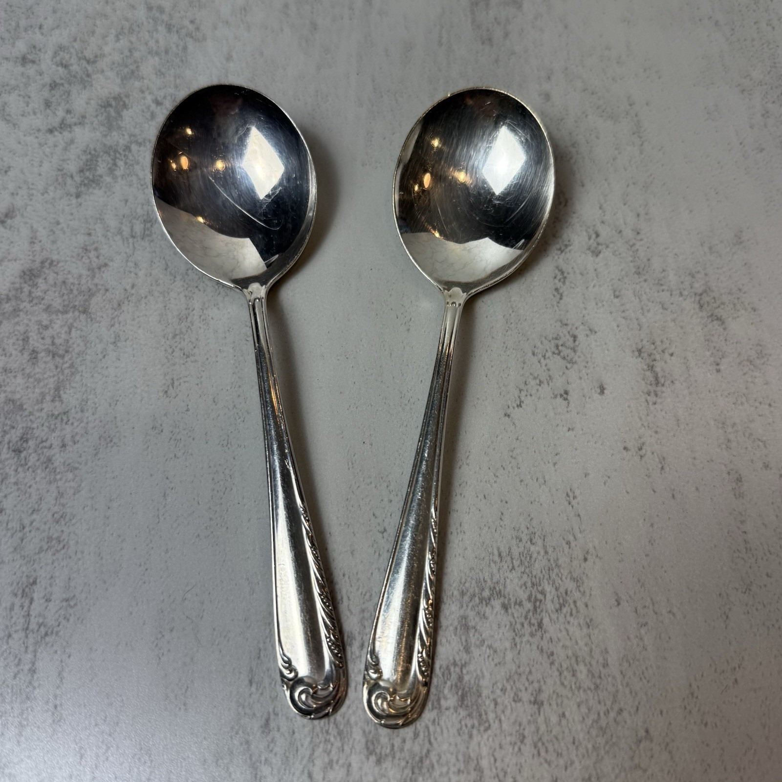 Heritage Love Song Quadruple Silver Plate Soup Spoon MCM 6” Set of 2