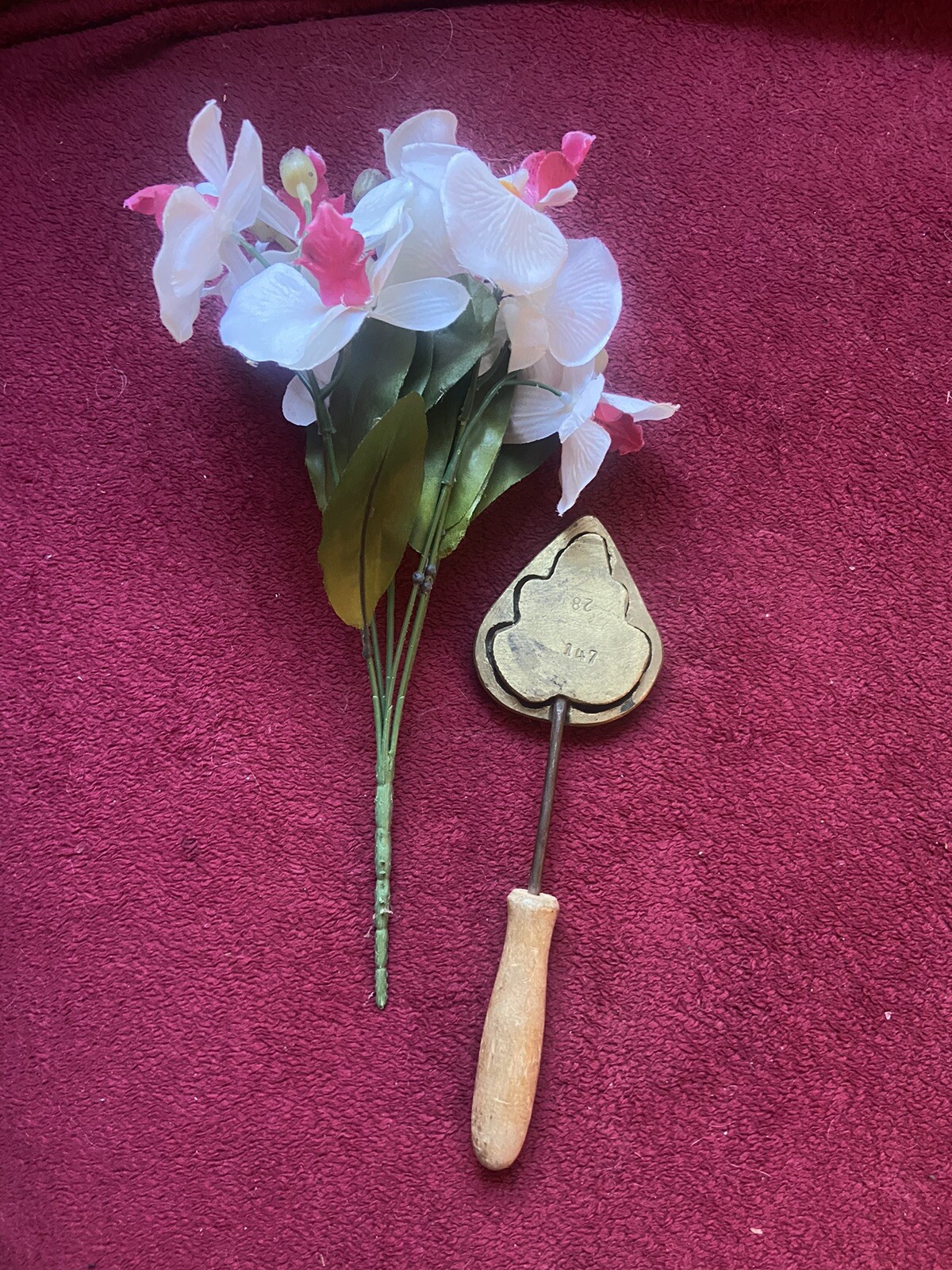 Antique Milinary Silk Flower Press, Or Mold, Large Brass