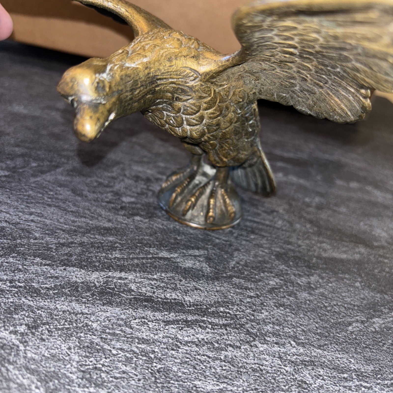 Vintage Old Brass ? Eagle Architectural Finial Flag Pole Topper Left Facing 11”