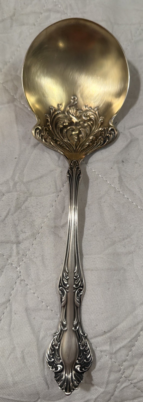 Antique ROGERS & HAMILTON Silverplate Gold Tone Bowl Ornate Serving SPOON 8.75”