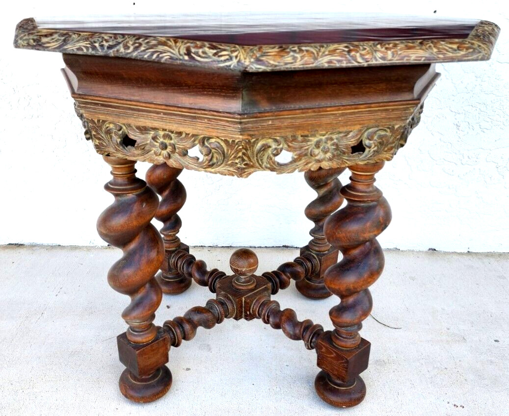 Antique French Table Louis XIII Octagonal Barley Twist 1800s