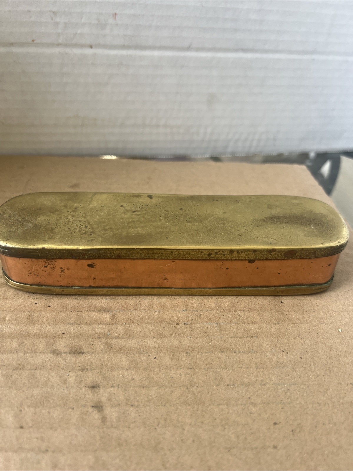 Antique Brass And Copper Dutch Tobacco Hinged Box 1800s. Estate