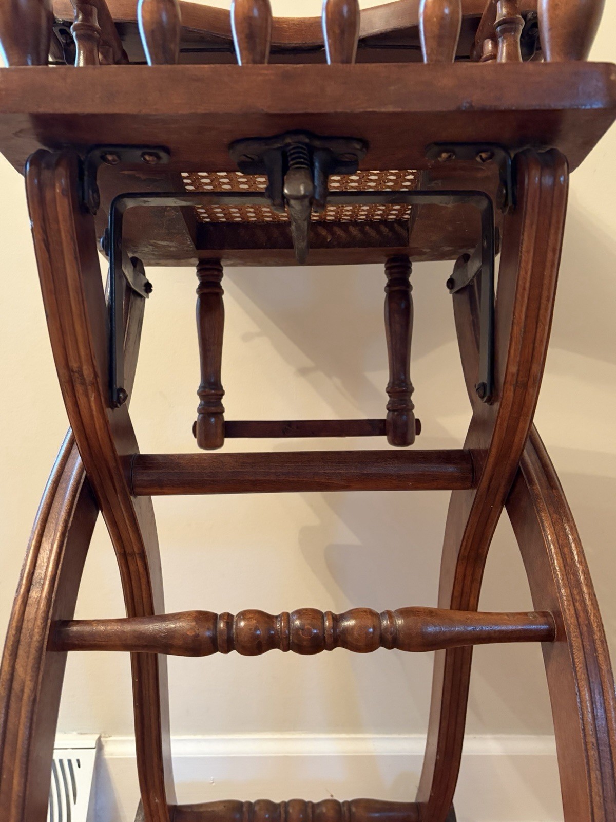 Antique Early 1900s Wood Cane Folding Adjustable High Chair Wheels LOCAL PICKUP