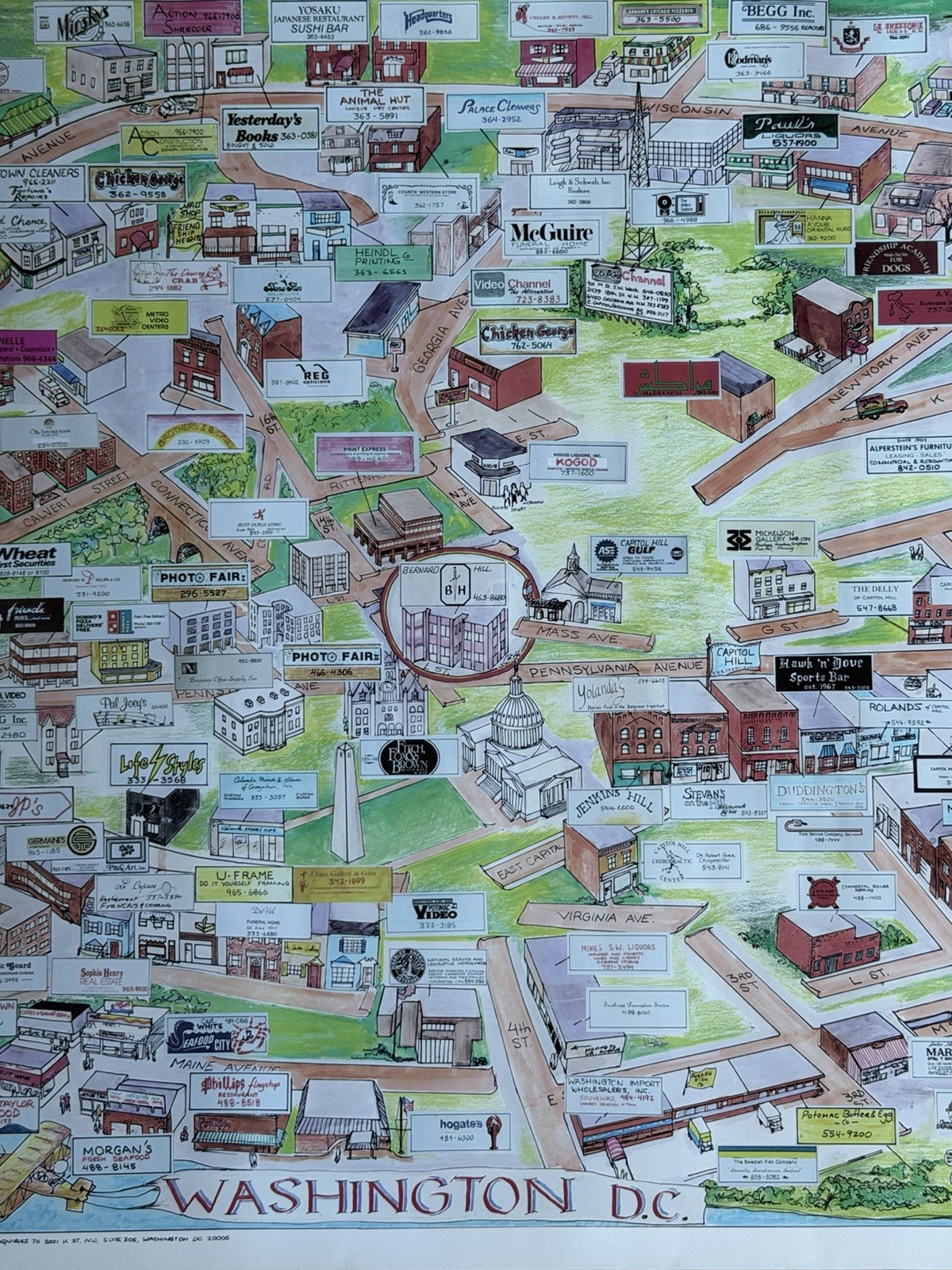 Vintage 1986 Illustrated Business Map of Washington DC A.S. CSAKY GT Graphics