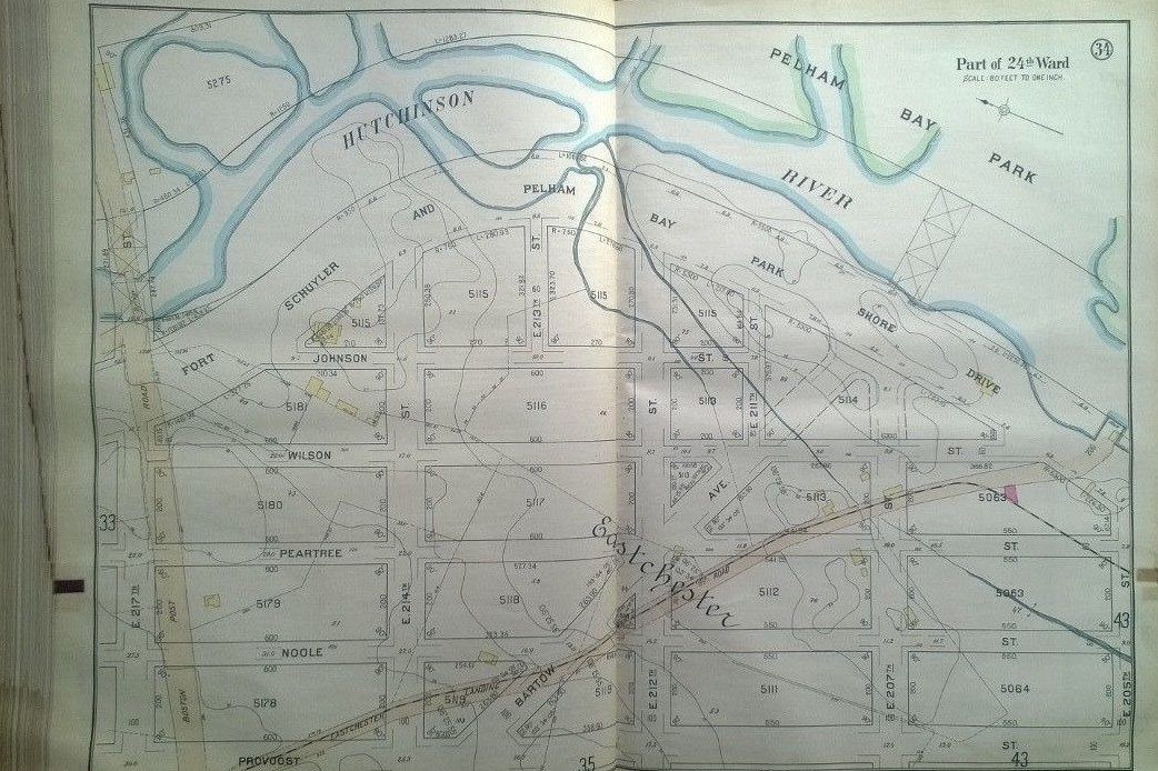 1902 Atlas Map BRONX NY PELHAM BAY PARK EASTCHESTER E.205TH ST TO E217TH ST