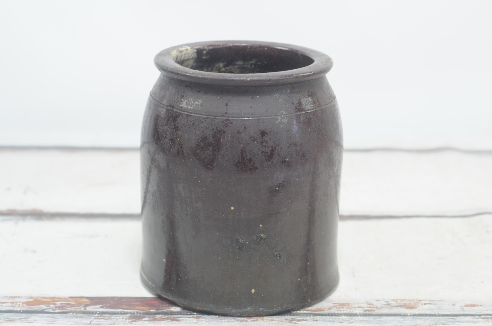 Antique/Vintage Butter Churn Stoneware Jar Crock Brown Glaze 1 Gallon Primitive