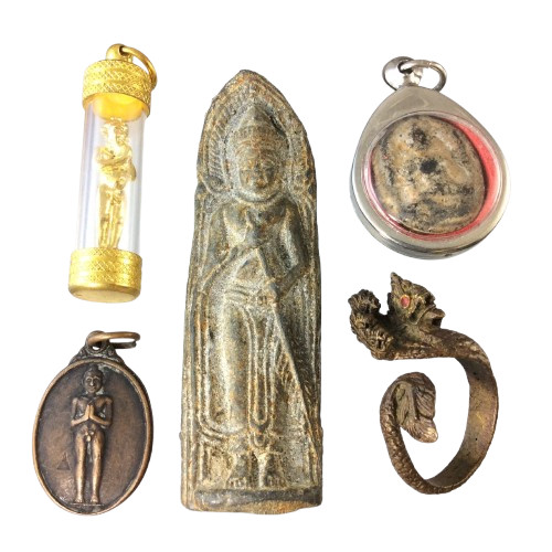 5Pcs Sacred Thai Amulet Set Shamanic Ritual Metaphysical Magic Power Gift