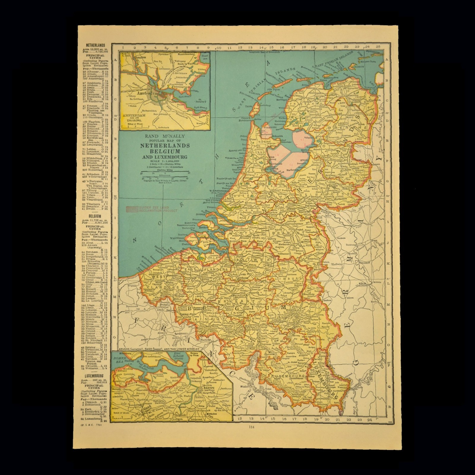 WWII Era Belgium Map Vintage Netherlands Wall Art Original Luxembourg ca 1944