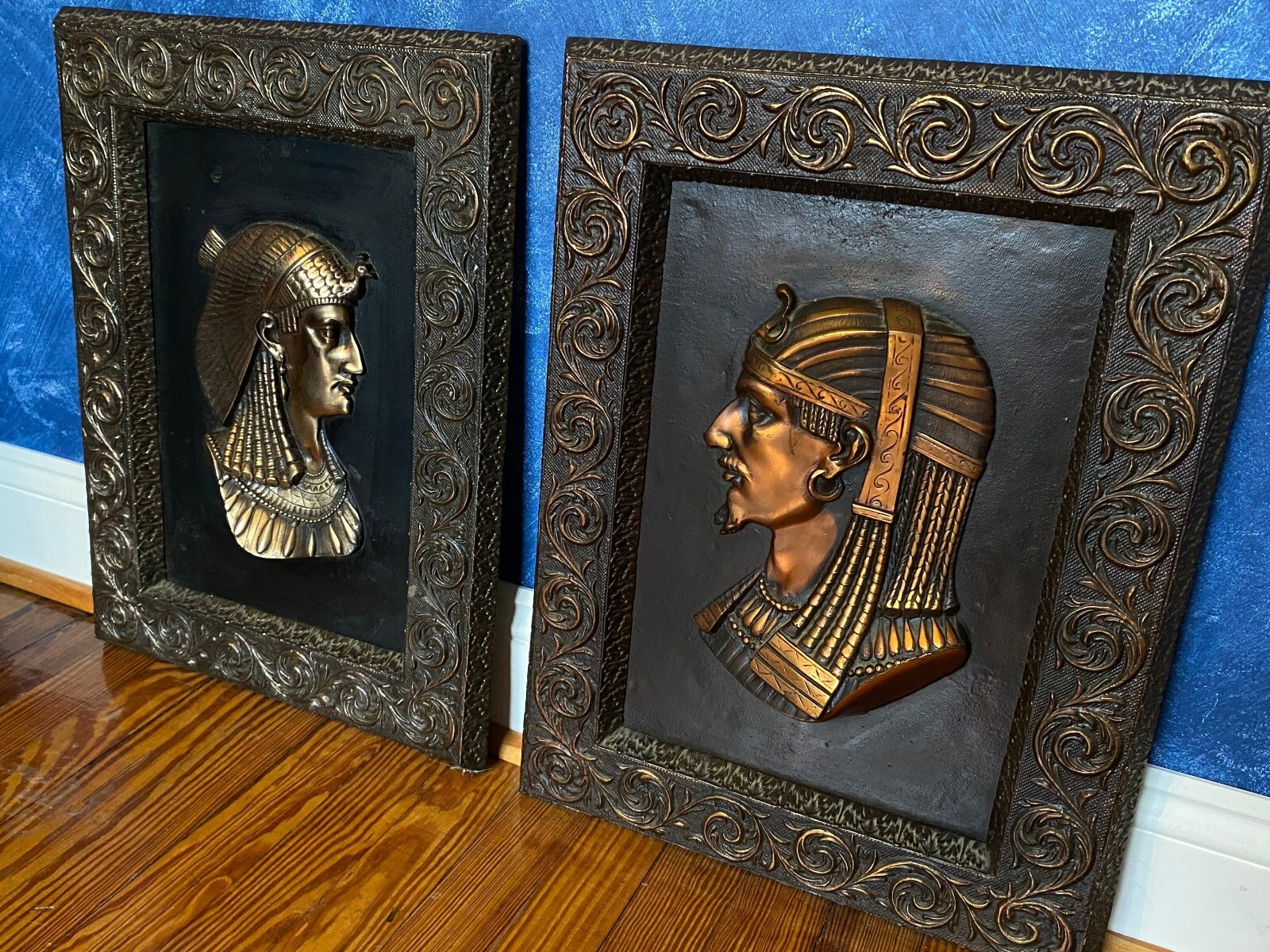 Antique Cast Iron Fireback Panels Egyptian Revival Ramses Architectural Salvage