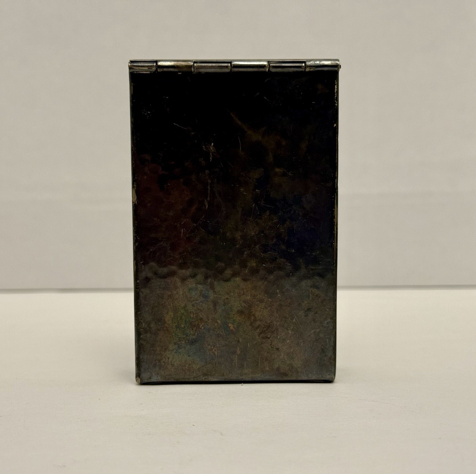 Vintage Hans Jansen Hammered Silverplate Cigarette Case Repose Design Scene D-7.