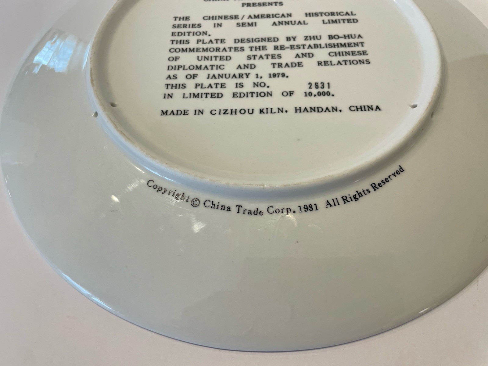 1979 Rare China Panda USA Eagle 中美建交 Porcelain China Commemorative Plate And Box