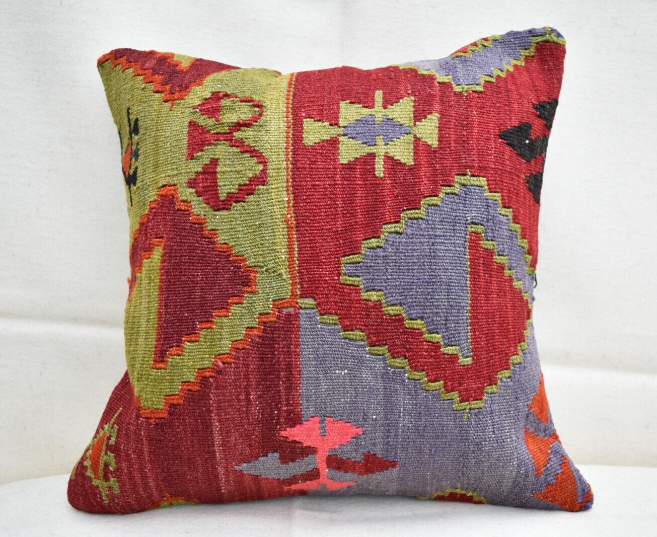 16”x16” Decorative Handmade Turkish Kilim Pillow Cover Sofa Rug Cushion Cover
