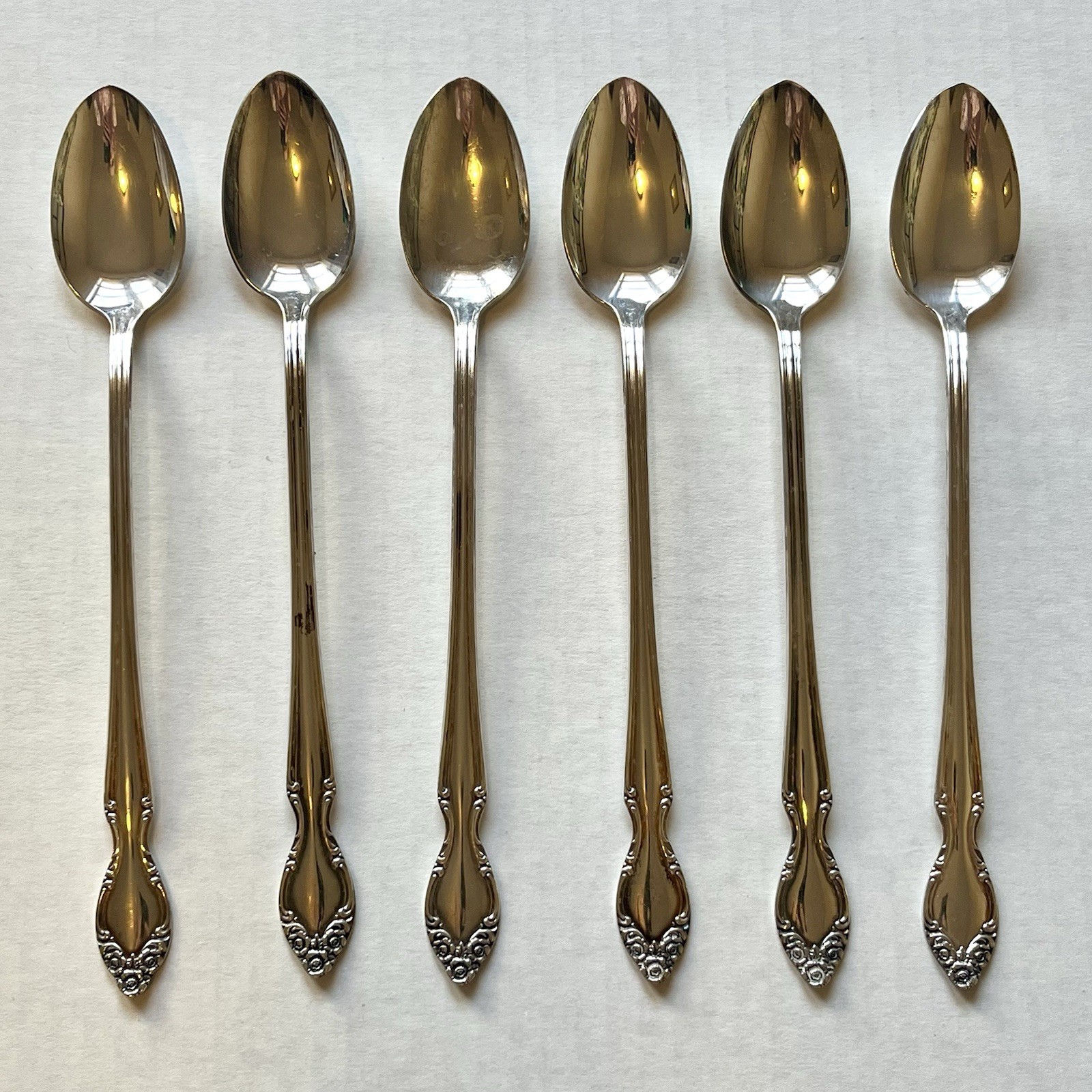 Wm Rogers AA Lady Densmore Silverplate Iced Tea Spoons Set 6 IS Vintage