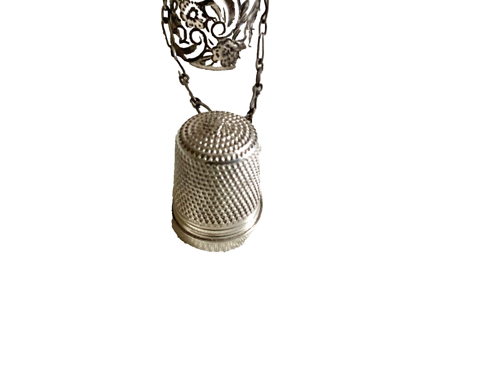 Antique Chester 1891 Solid Silver Chatelaine Thimble Holder & B’ham 1937 Thimble