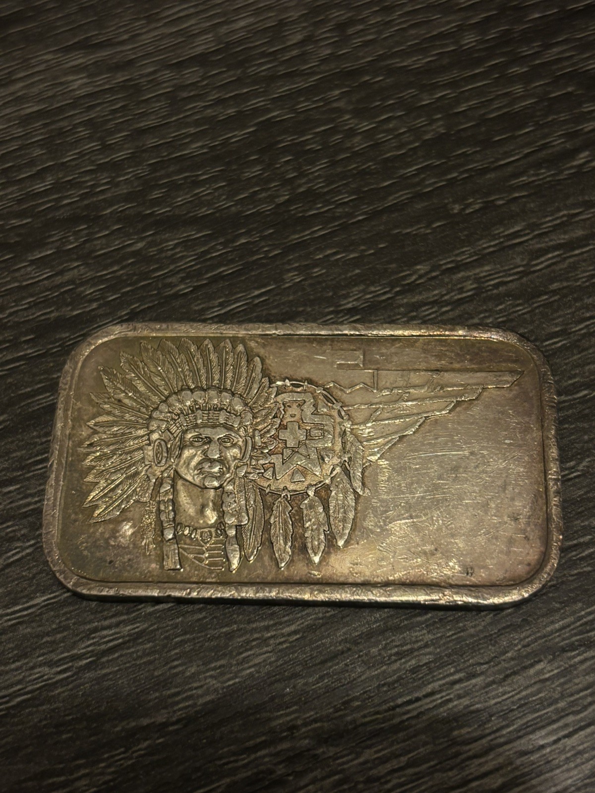 VINTAGE Silvertowne indian Chief Bar- Winchester, Indiana 1oz .999 Fine Silver