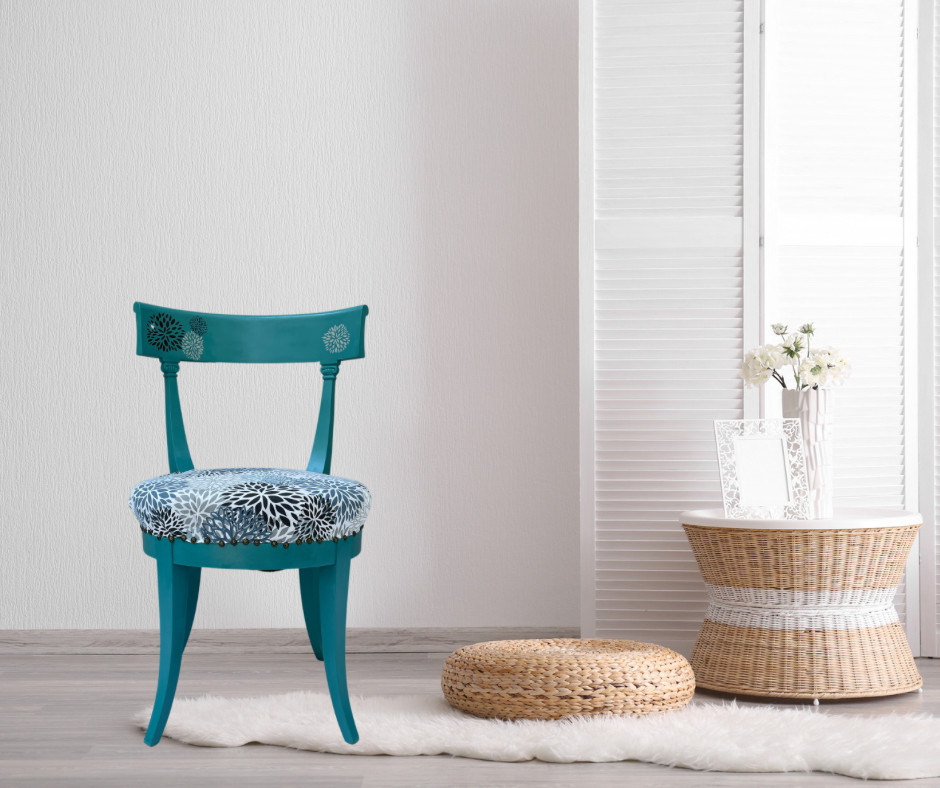 Vintage upcycled teal chair | Hand-painted eclectic floral design | One-of-a-kin