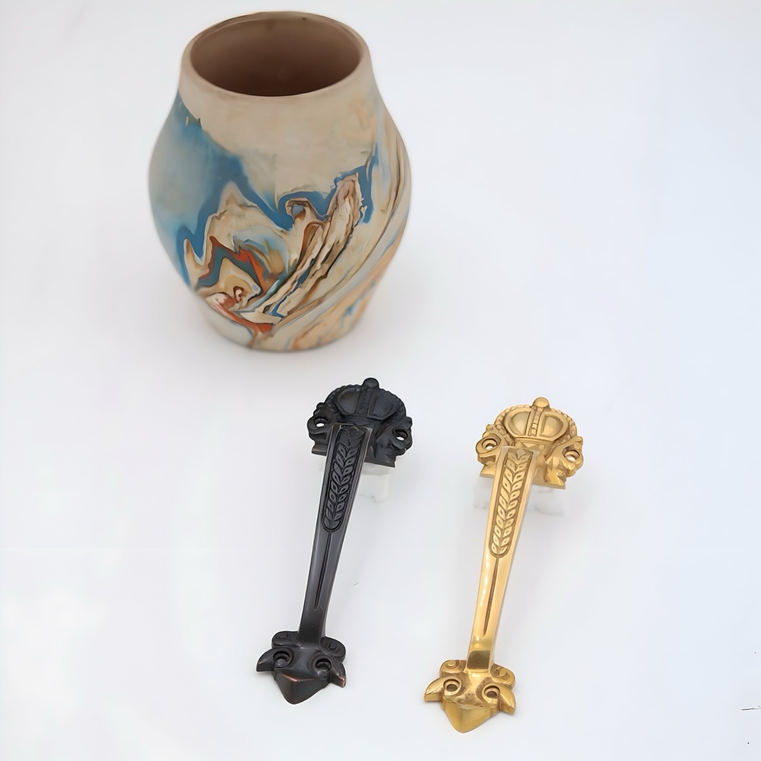 Solid Cast Brass in Oil Rubbed Bronze European Crown Door or Cabinet Pull