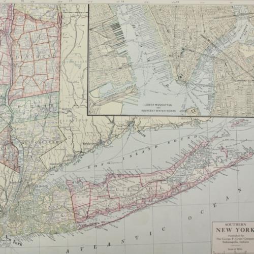 NYC Manhattan MAP Southern NY STATE 1928 21″x14″ Jazz Age 1920s Long Island