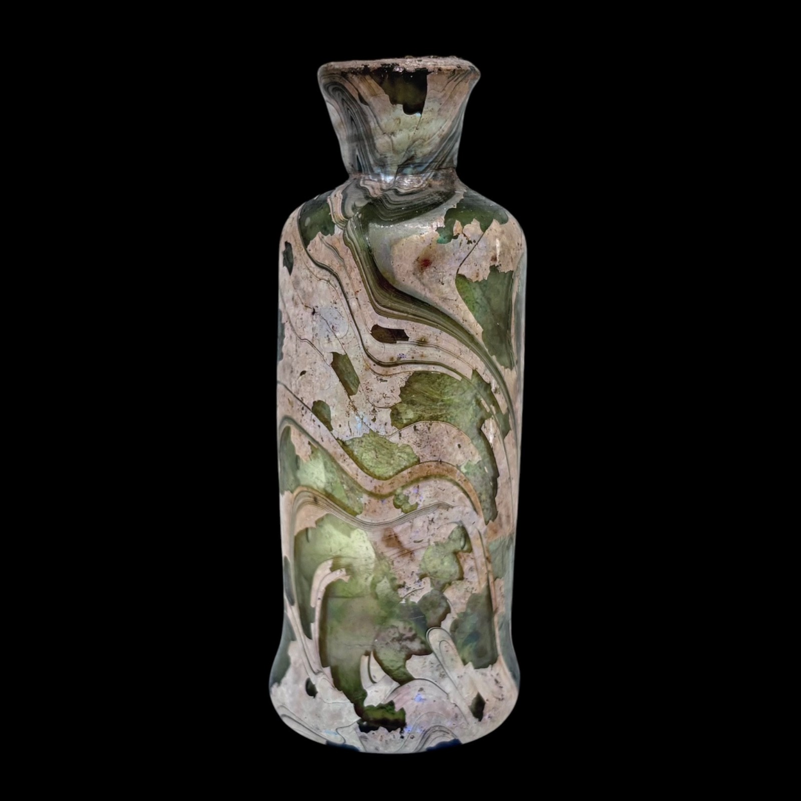 Glass medicine bottle – pharmaceutical phial – 17th century iridescend bottle